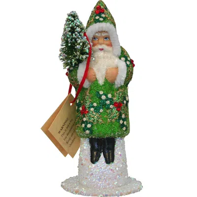 Schaller Paper Mache Candy Container - Santa Green Beaded In Multi