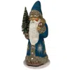 Schaller Paper Mache Candy Container - Santa In Aqua With Fancy Stars And Crystal Details