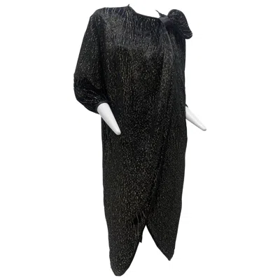 Pre-owned Schiaparelli 1980  Black & Gold Woodgrain Velvet Side Tie Opera Coat Or Dress