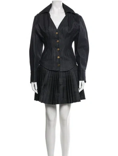 Pre-owned Schiaparelli 2023 Pleated Accents Skirt Suit In Blue