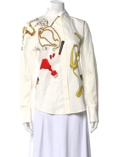 Pre-owned Schiaparelli 2024 Graphic Print Button-up Top In White