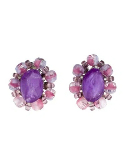 Pre-owned Schiaparelli Bead & Glass Clip-on Earrings In Multi