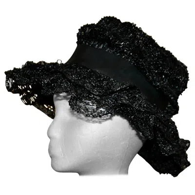 Pre-owned Schiaparelli Black Raffia With A Ribbon Floppy Fedora Hat