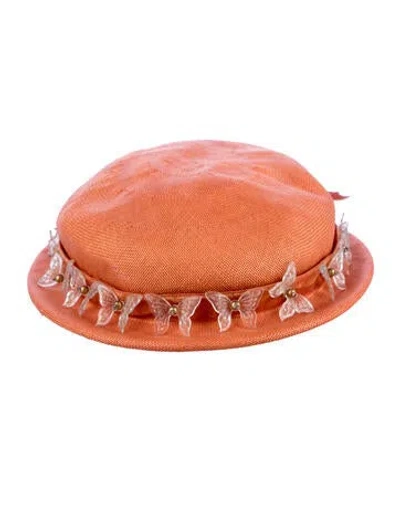 Pre-owned Schiaparelli Butterfly Embellished Pillbox Hat In Orange