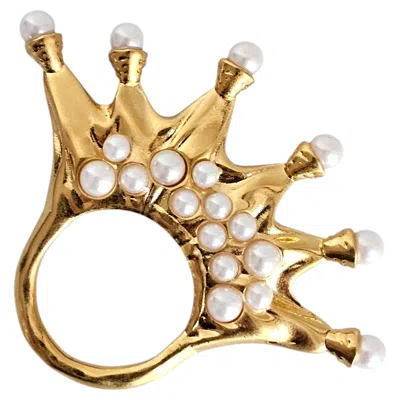 Pre-owned Schiaparelli Crown Ring, With Gold Brass And Pearls. Iconic & Sold Out! In Multi