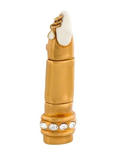 Pre-owned Schiaparelli Crystal & Enamel Trompe-l'œil Finger Ring In White