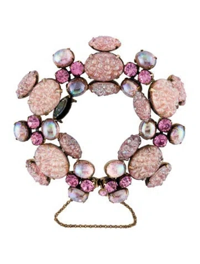 Pre-owned Schiaparelli Crystal & Glass Beads & Stone Bracelet, 6.75" In Pink