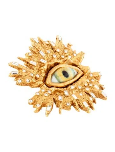 Pre-owned Schiaparelli Crystal & Resin Bursting Eye Cocktail Ring In Black/clear/green