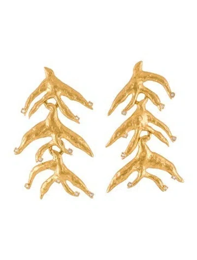 Pre-owned Schiaparelli Crystal Dove Clip-on Drop Earrings In Multi