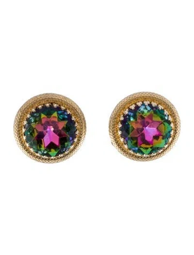 Pre-owned Schiaparelli Crystal Iridescent Clip-on Earrings In Multi