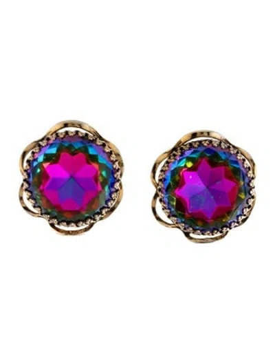 Pre-owned Schiaparelli Crystal Iridescent Clip-on Earrings In Multicolor