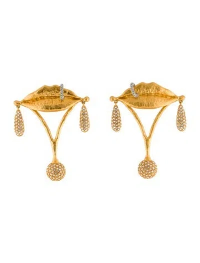 Pre-owned Schiaparelli Crystal Mouth Piercing Chandelier Drop Earrings In Transparent