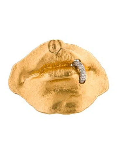Pre-owned Schiaparelli Crystal Pierced Mouth Brooch In Multicolor