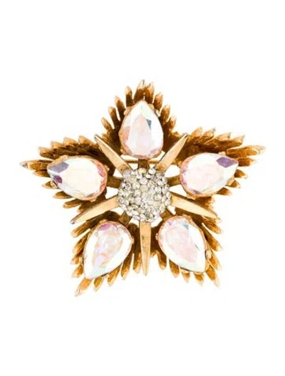 Pre-owned Schiaparelli Crystal Star Brooch In Transparent