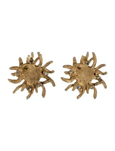 Pre-owned Schiaparelli Crystal Sun Clip-on Earrings In Multicolor