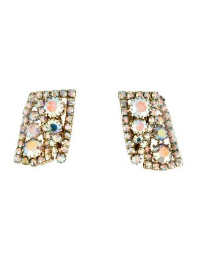 Pre-owned Schiaparelli Crystal Triangular Clip-on Earrings In Multi