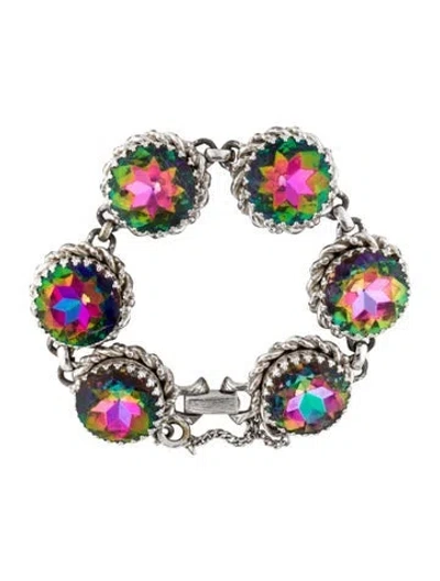Pre-owned Schiaparelli Crystal Watermelon Stone Station Bracelet, 7.25" In Multi