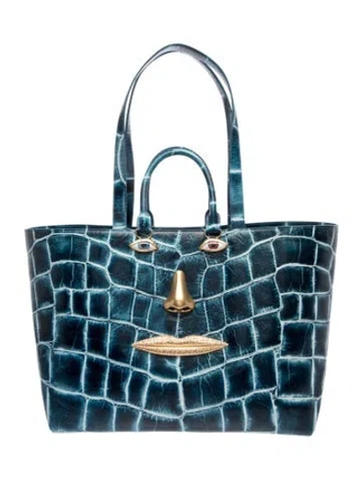 Pre-owned Schiaparelli Embossed Leather Anatomy Jewelry 2025 In Blue