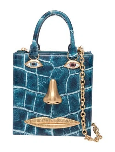 Pre-owned Schiaparelli Embossed Leather Jewelry Anatomy 2025 In Blue
