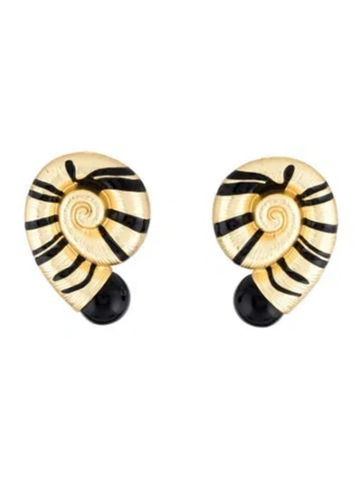 Pre-owned Schiaparelli Enamel Snail Drop Earrings In Black