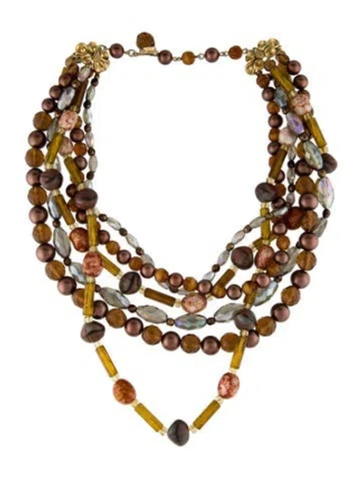 Pre-owned Schiaparelli Faux Pearl & Bead Multistrand Necklace, 19.25" In Brown