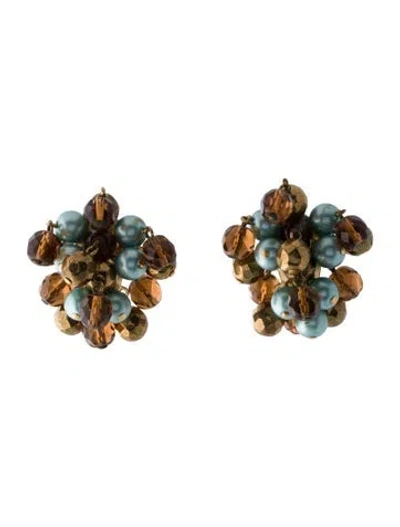 Pre-owned Schiaparelli Faux Pearl & Crystal Bead Clip-on Earrings In Multi