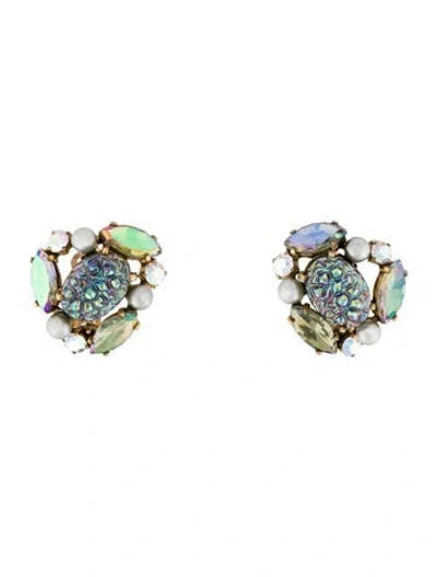 Pre-owned Schiaparelli Faux Pearl & Crystal Clip-on Earrings In Multi