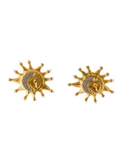 Pre-owned Schiaparelli Faux Pearl & Crystal Earclip Earrings In White