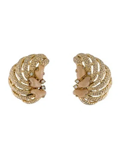 Pre-owned Schiaparelli Faux Pearl & Crystal Vintage Clip On Earrings In Multi
