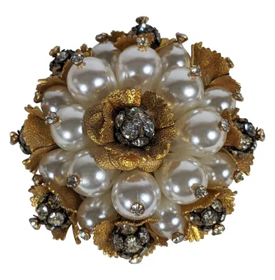 Pre-owned Schiaparelli Faux Pearl And Pave Ball Flower Brooch In Multi