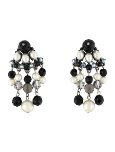 Pre-owned Schiaparelli Faux Pearl, Crystal & Bead Drop Clip-on Earrings In Multi