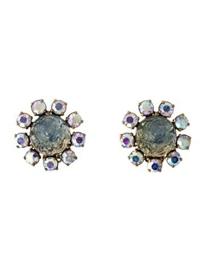 Pre-owned Schiaparelli Glass & Crystal Clip-on Earrings In Clear