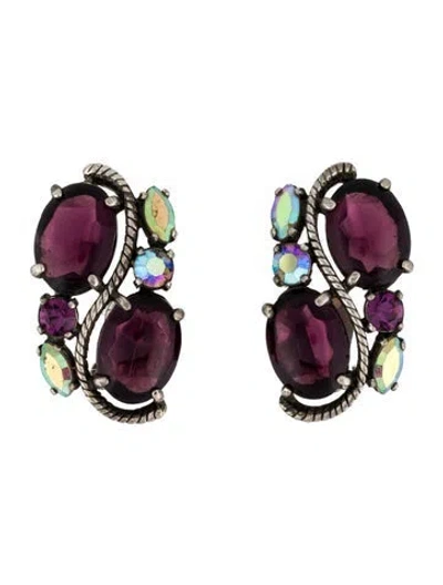 Pre-owned Schiaparelli Glass & Crystal Stud Earrings In Multi