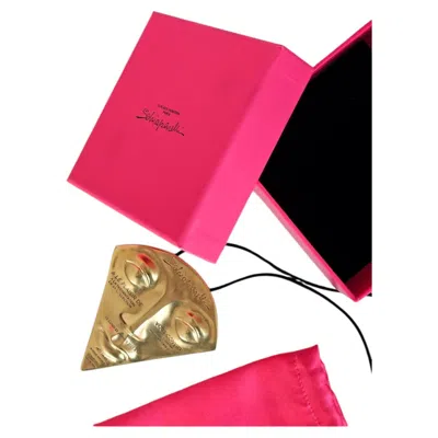 Pre-owned Schiaparelli Large Gold Pendant, Iconic Face Engraved With ! In Multi