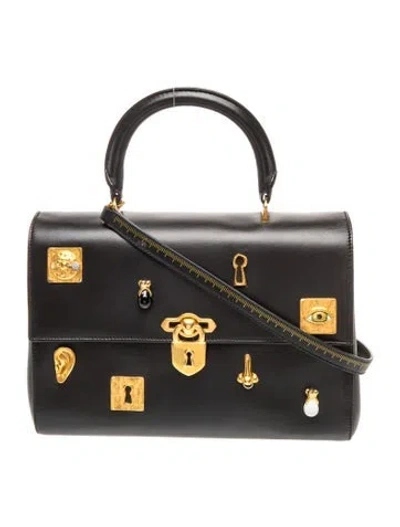 Pre-owned Schiaparelli Leather Bijoux Secret Bag In Black