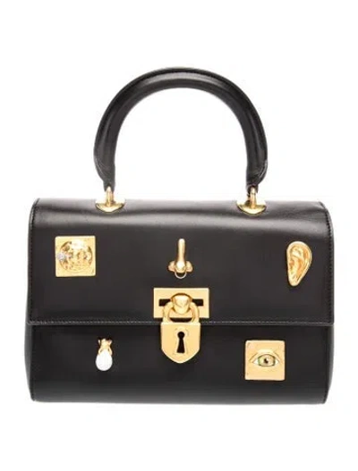 Pre-owned Schiaparelli Leather Bijoux Secret Bag Small In Black