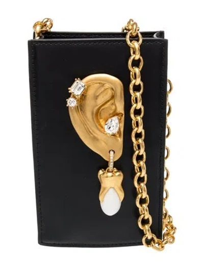 Pre-owned Schiaparelli Leather Ear Chain Phone Case Micro In Black