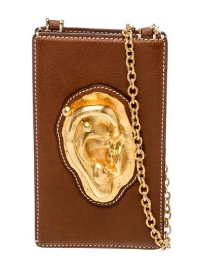 Pre-owned Schiaparelli Leather Elsa Telephone Wallet In Brown