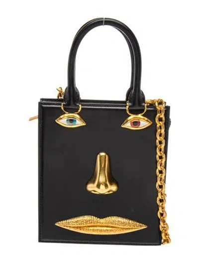 Pre-owned Schiaparelli Leather Face Bag In Black