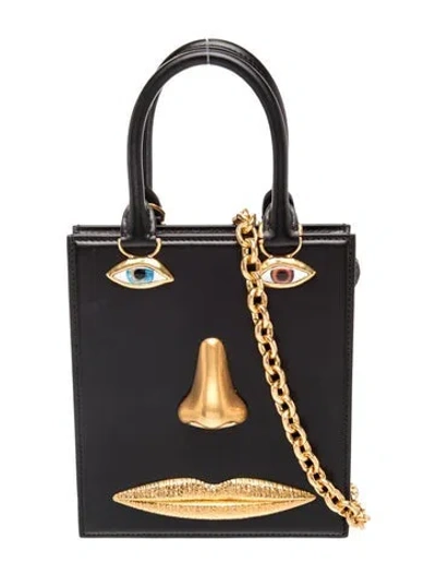 Pre-owned Schiaparelli Leather Face Bag Mini W/ Tags In Black