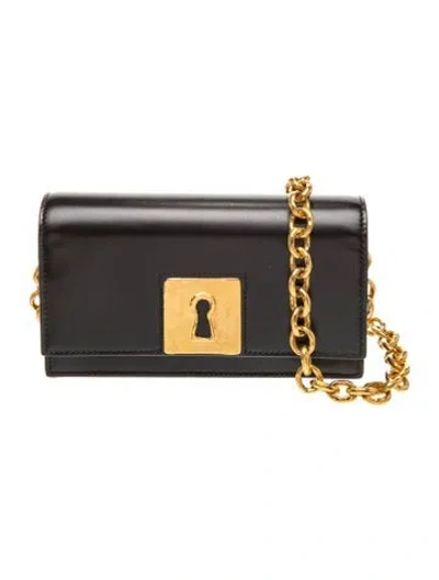 Pre-owned Schiaparelli Leather Keyhole Clutch In Black