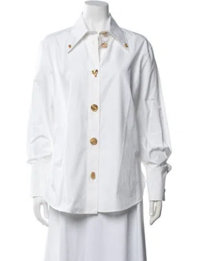 Pre-owned Schiaparelli Long Sleeve Button-up Top In White