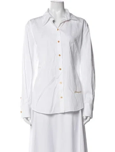 Pre-owned Schiaparelli Long Sleeve Button-up Top In White