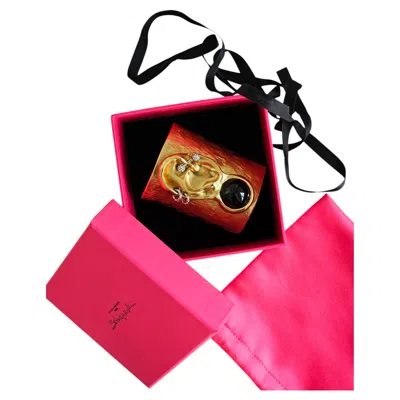 Pre-owned Schiaparelli Pierced Ear Cuff Bracelet Hammered Gold With A Rhinestone Piercing In Multi