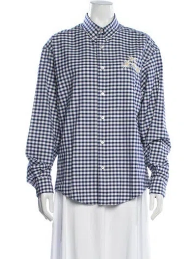 Pre-owned Schiaparelli Plaid Print Long Sleeve Button-up Top In Blue