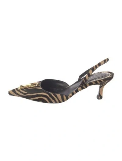 Pre-owned Schiaparelli Ponyhair Animal Print Slingback Pumps In Black