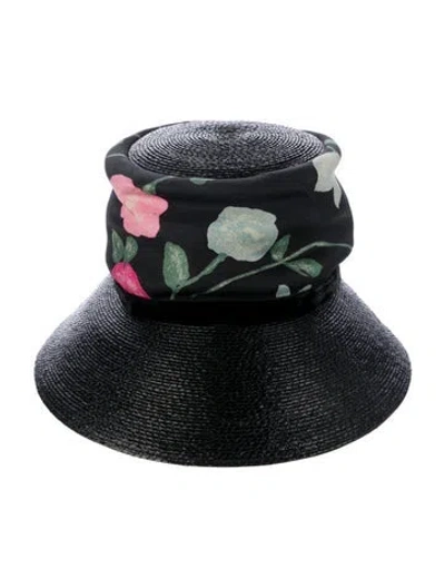 Pre-owned Schiaparelli Raffia Floral Hat In Black