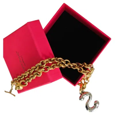 Pre-owned Schiaparelli Rare  "s" Logo Hammered Gold Brass Link Chain Necklace. Iconic! In Multi