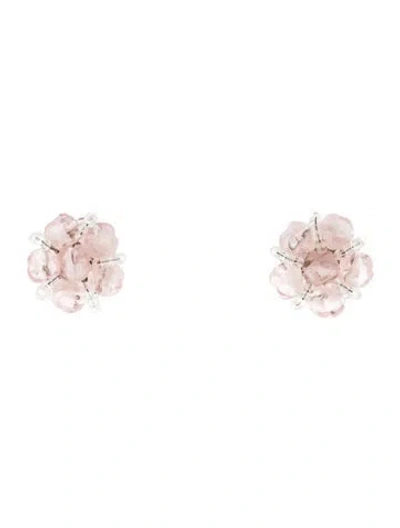 Pre-owned Schiaparelli Resin & Bead Cherry Blossom Flower Clip-on Earrings In Clear/pink/white
