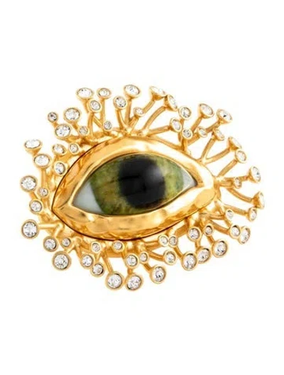 Pre-owned Schiaparelli Resin & Crystal Beaded Eye Cocktail Ring In Multicolor